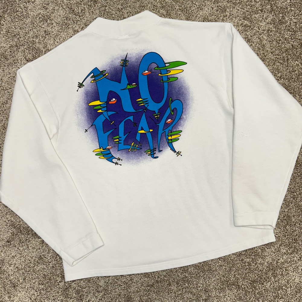 Vintage‎ No Fear Gear Mock Neck Sweatshirt 90s Spaceships Men Size XL USA Made